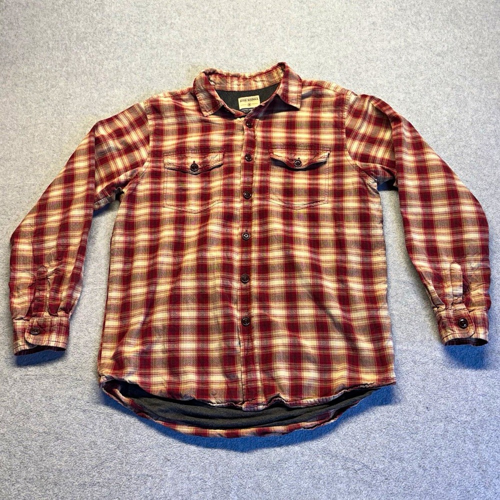 High Sierra Mens Red Beige Plaid Collared Long Sleeve Button Up Shirt Pockets